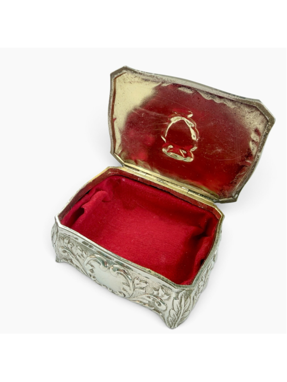 Vintage 1960s Japanese Jewelry Box, Pink Pearl-Tone Lid, Heraldic Crest - Picture 7 of 9